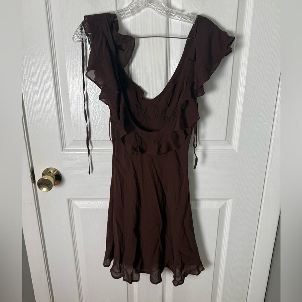 Reformation Arni Mini Dress in Cafe Brown 2 - Picture 4 of 7